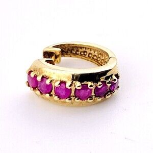 Ross Simmons SINGLE Hoop Earring Ruby Jeweled Gold Over Sterling Silver Hoop